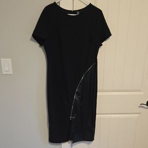 SHEIN Black Midi Dress with Asymmetrical Zipper